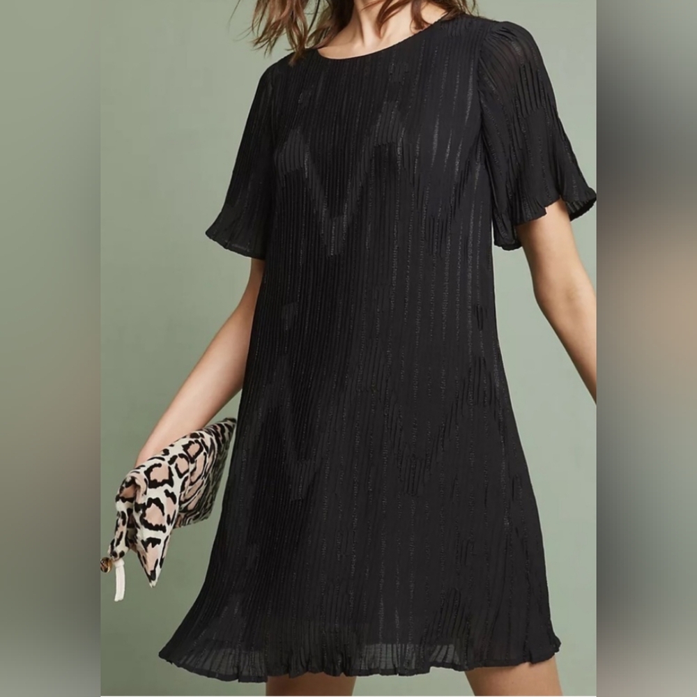Anthropologie Sunday in Brooklyn Sz M Boho Black Parlette Pleated Shift Dress